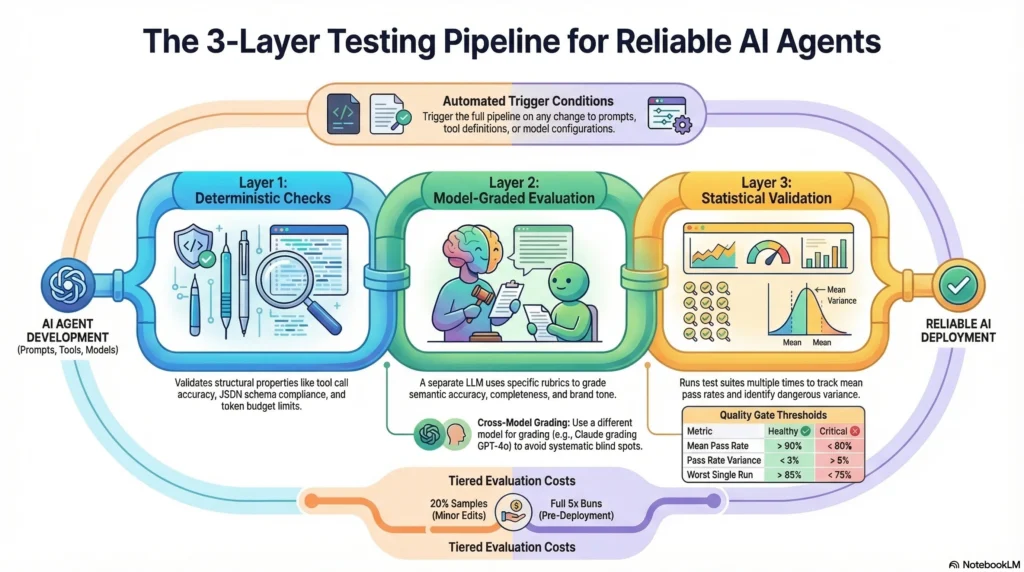 automated testing pipeline for ai agents infographic